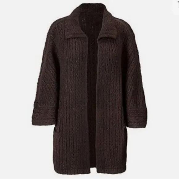 Cabi REPOSE Chunky Thick Knit Dark Chocolate Brown Oversized Cape Cardigan Sweat - Picture 4 of 7
